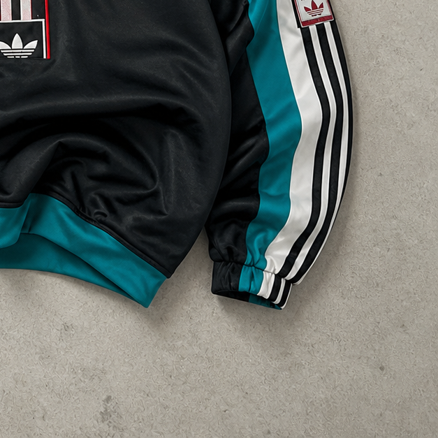 80s Adidas Track Jacket Schwarz, Türkis Rare (L) Stitched Logo