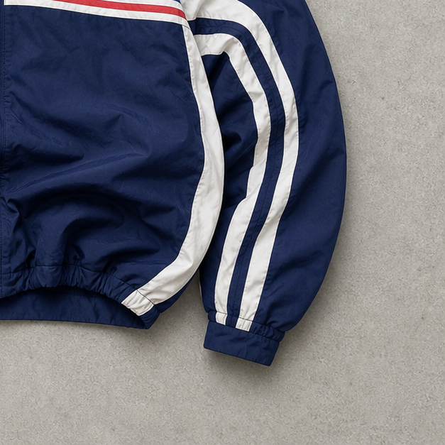 France Football 1998 Adidas Jacket Marineblau, Weiß Rare (L) Stitched Logo