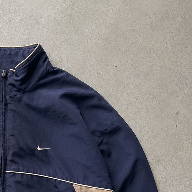 90s Vintage Nike Windbreaker Beige, Marineblau Limited (XL)