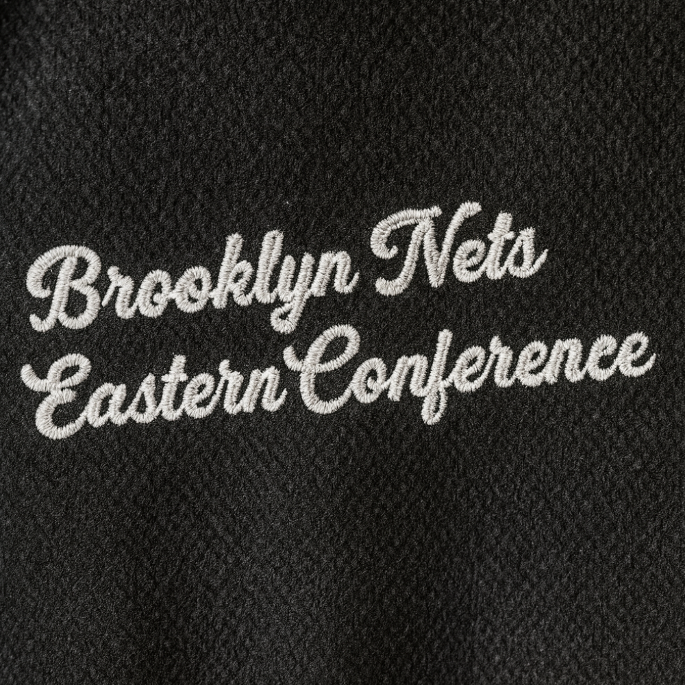 NBA Brooklyn Nets Varsity Teddy Jacket Black Embroidered Logo (M)