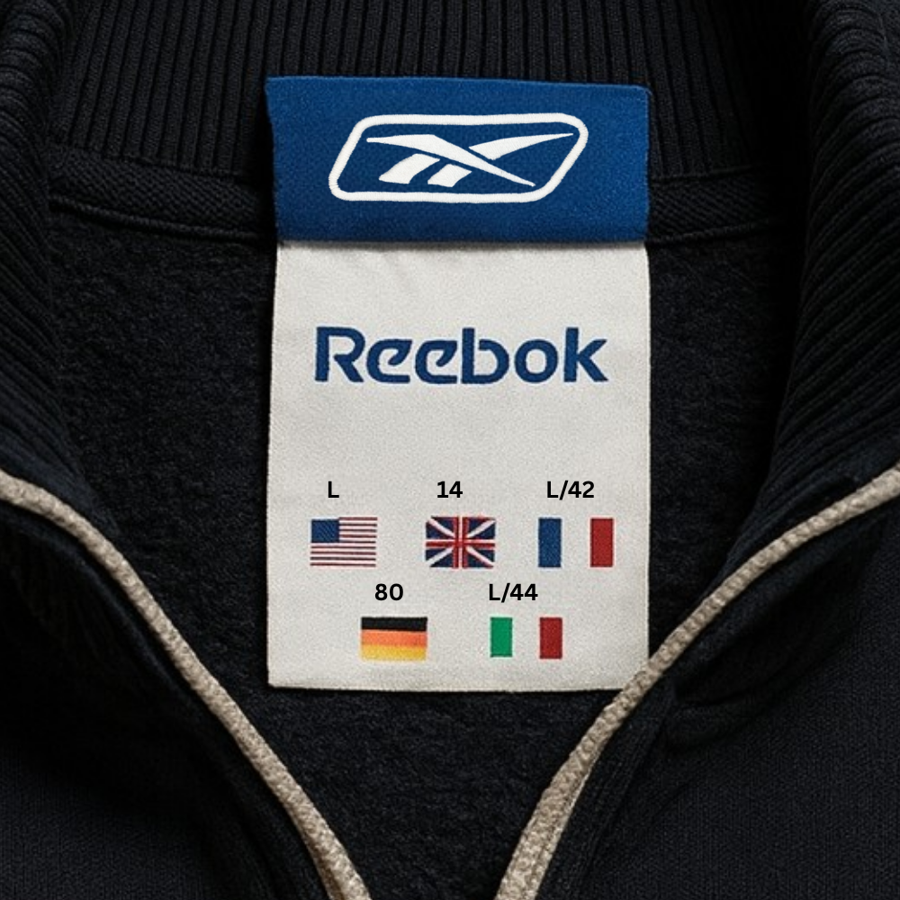 Reebok Vintage Zip Sweatshirt Navy Embroidered Logo (L)