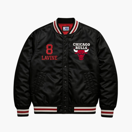 NBA Chicago Bulls Varsity Jacket Black / Red Embroidered Logo (M)