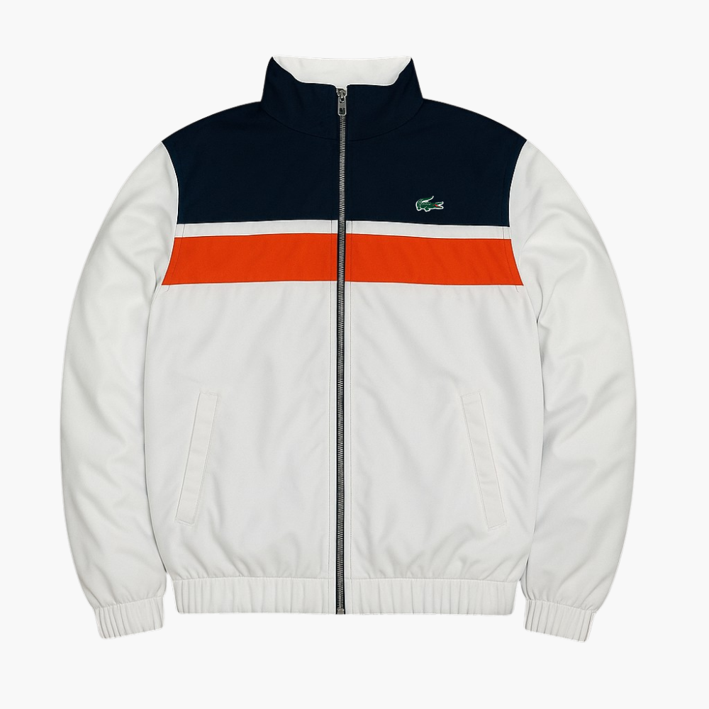 Lacoste White Windbreaker with Black & Orange Details (M)