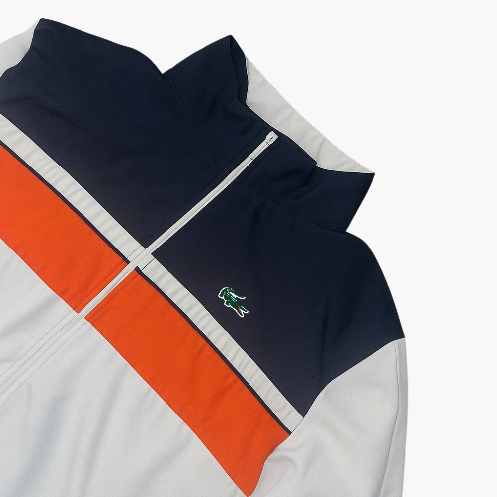 Lacoste White Windbreaker with Black & Orange Details (M)