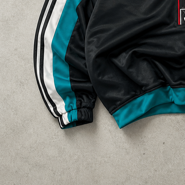 80s Adidas Track Jacket Schwarz, Türkis Rare (L) Stitched Logo