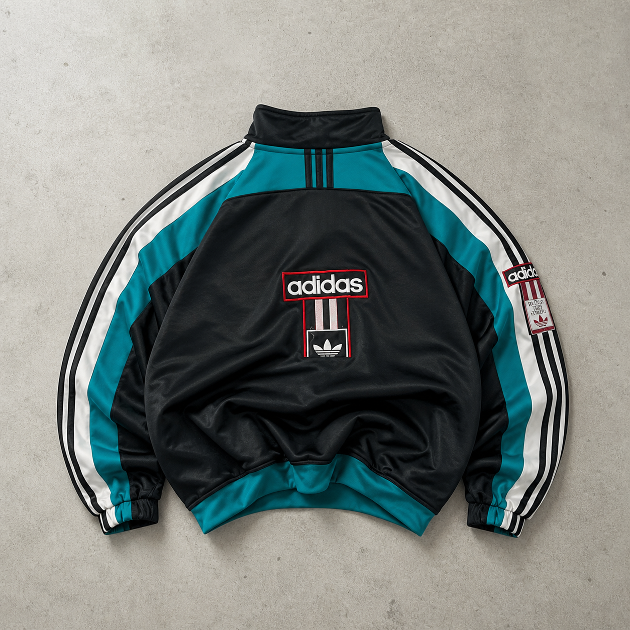80s Adidas Track Jacket Schwarz, Türkis Rare (L) Stitched Logo