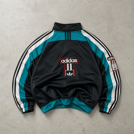 80s Adidas Track Jacket Schwarz, Türkis Rare (L) Stitched Logo