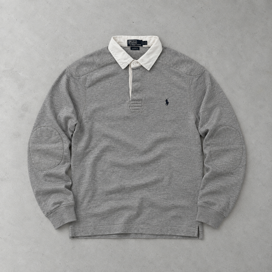 Y2K Ralph Lauren Shirt Grey Stitched Logo Rare (M)