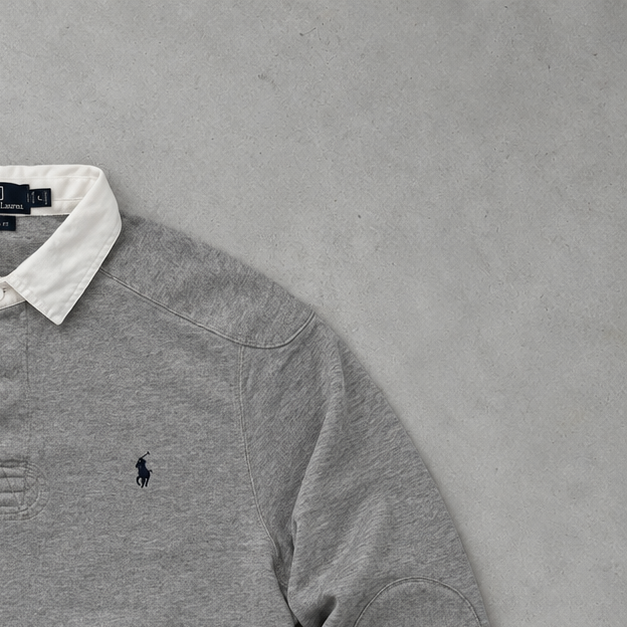 Y2K Ralph Lauren Shirt Grey Stitched Logo Rare (M)