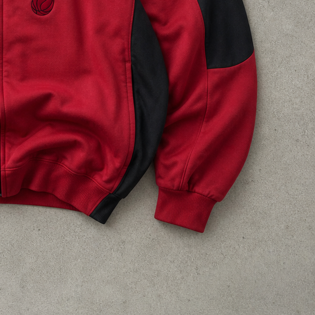 NBA Y2K Adidas Fleece Jacket Rot, Schwarz Rare (L) Stitched Logo