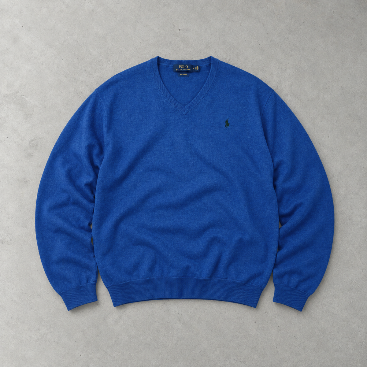 Ralph Lauren Sweater Blue Stitched Logo Rare (XXL)