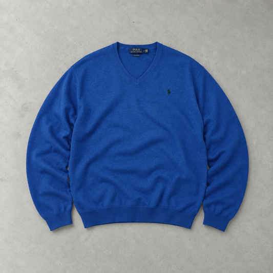 Ralph Lauren Sweater Blue Stitched Logo Rare (XXL)
