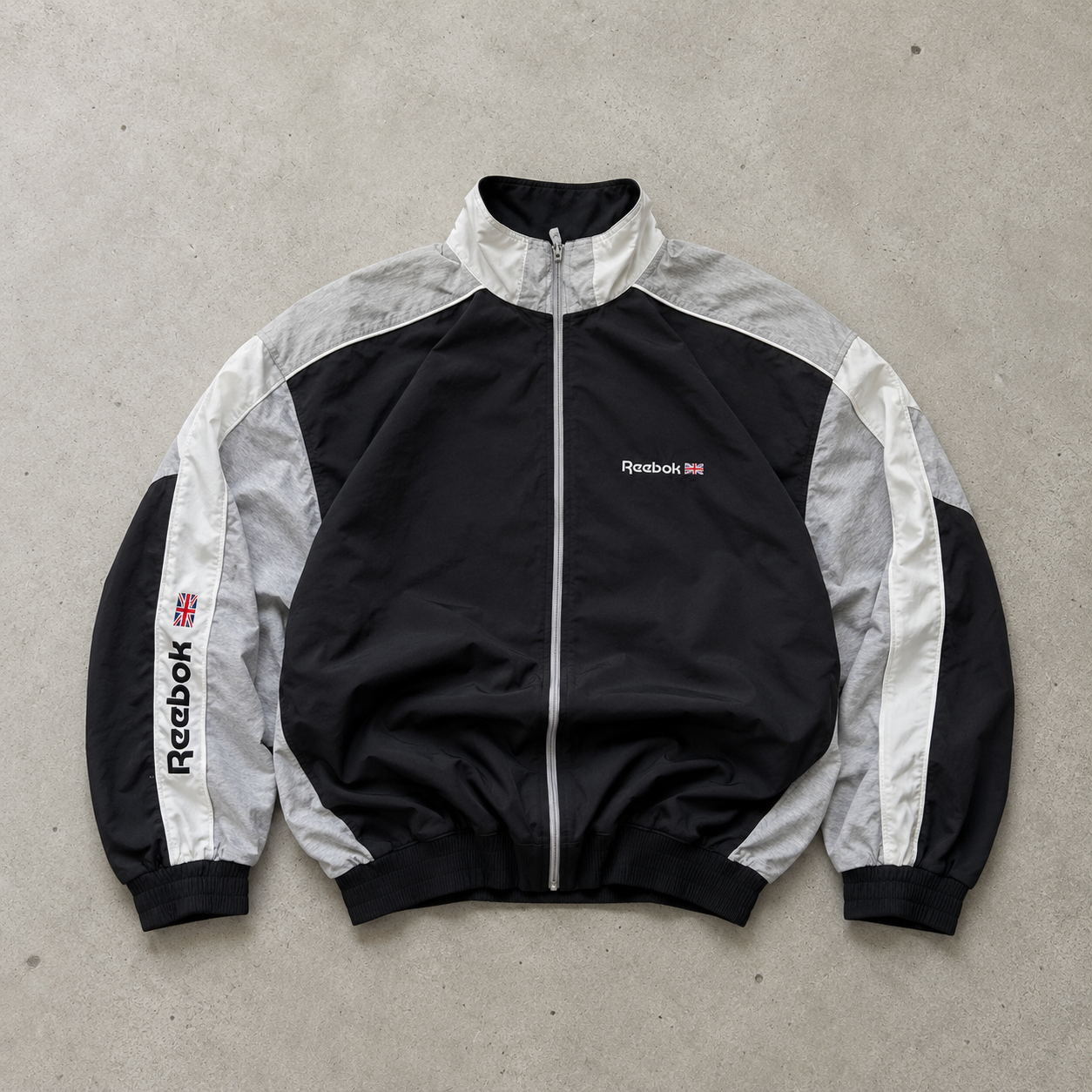 Y2K Reebok Hoodie Black / Grey Rare Stitched Logo (S)