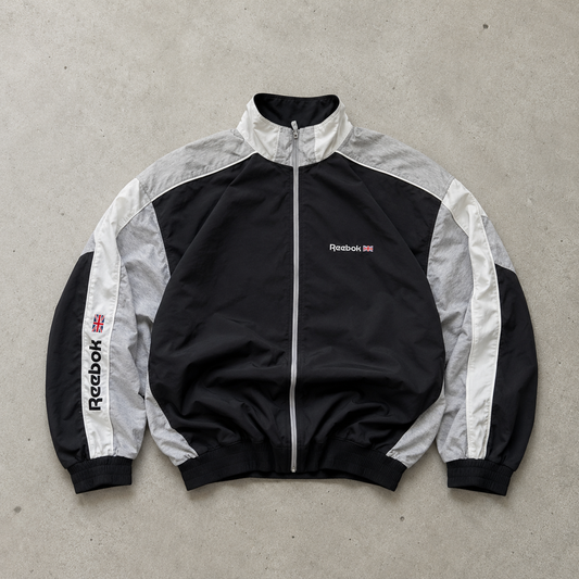 Y2K Reebok Hoodie Black / Grey Rare Stitched Logo (S)