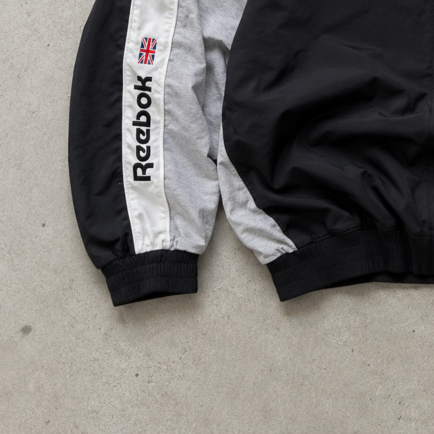 Y2K Reebok Hoodie Black / Grey Rare Stitched Logo (S)