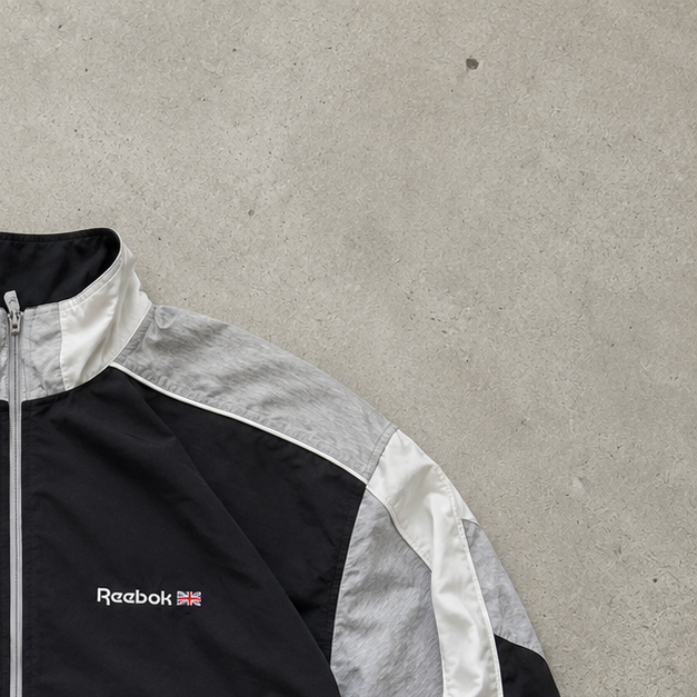 Y2K Reebok Hoodie Black / Grey Rare Stitched Logo (S)