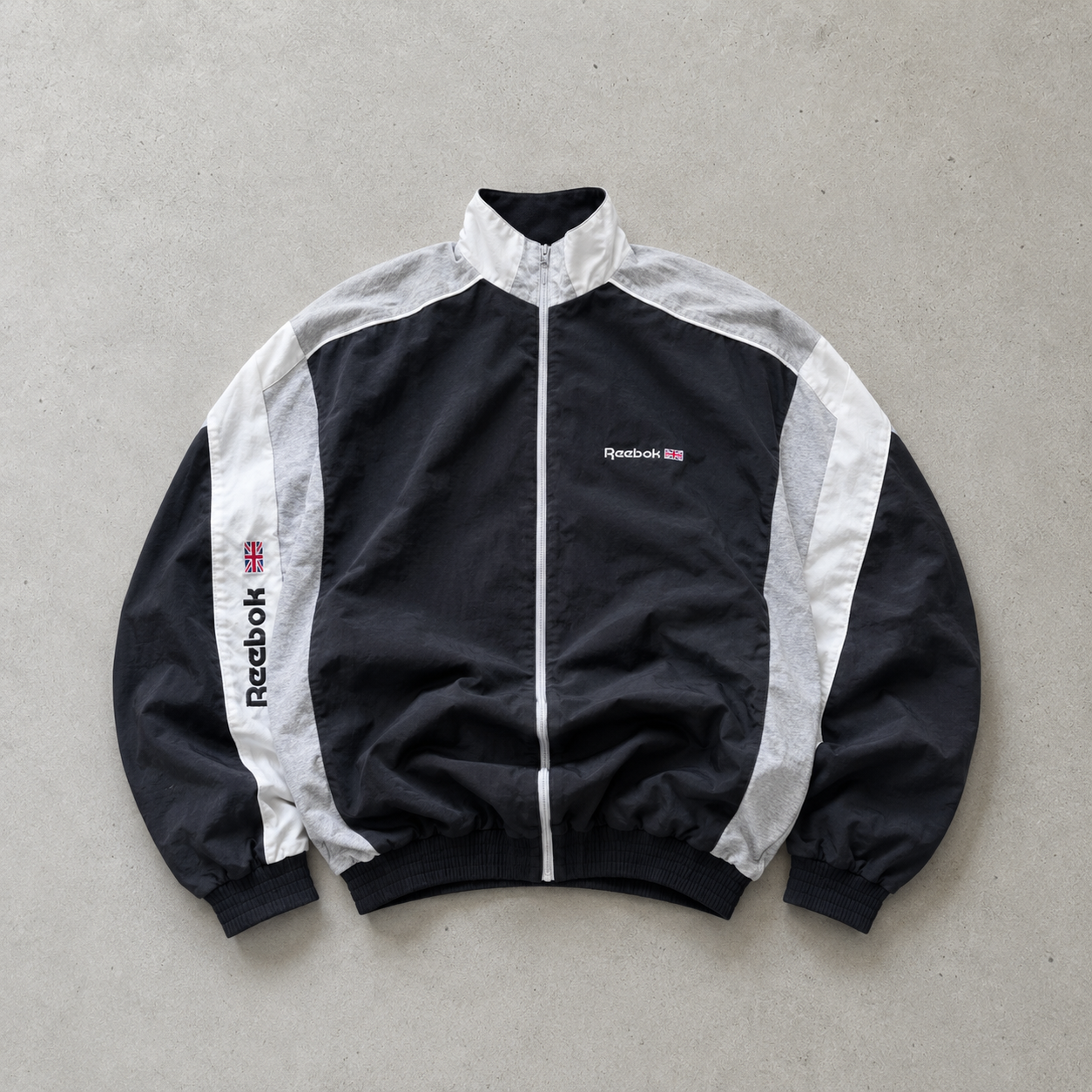 Y2K Reebok Hoodie Black / Grey Rare Stitched Logo (S)