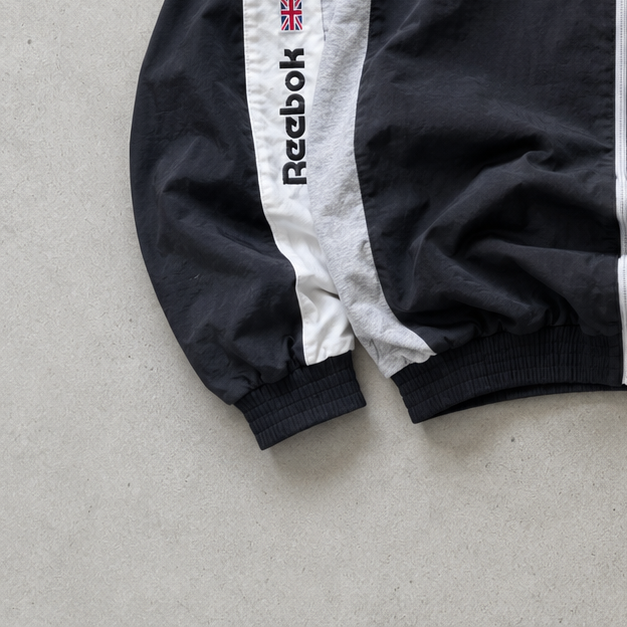Y2K Reebok Hoodie Black / Grey Rare Stitched Logo (S)
