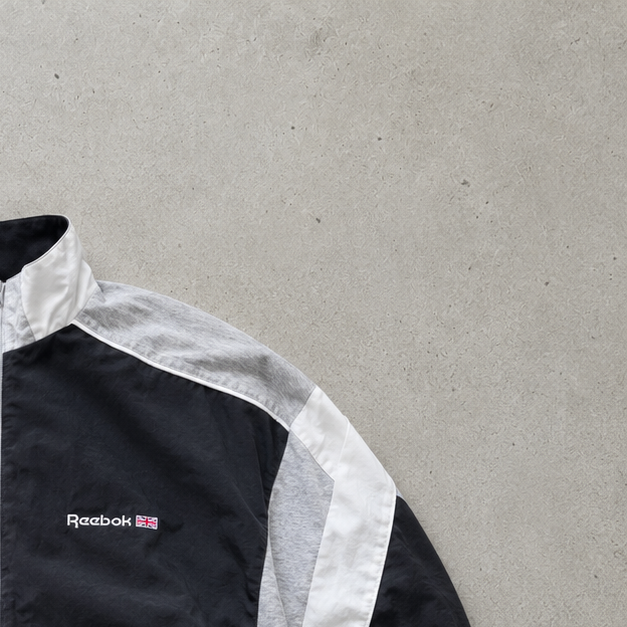 Y2K Reebok Hoodie Black / Grey Rare Stitched Logo (S)