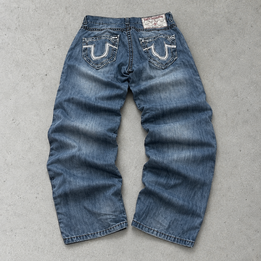 Y2K True Religion Straight Fit Jeans Blue Limited Stitched Logo (W31 | DE 46)