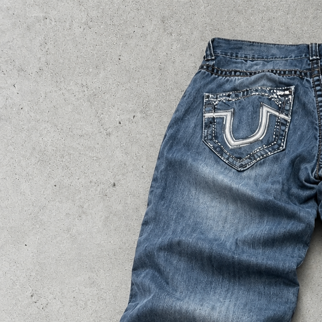 Y2K True Religion Straight Fit Jeans Blue Limited Stitched Logo (W31 | DE 46)
