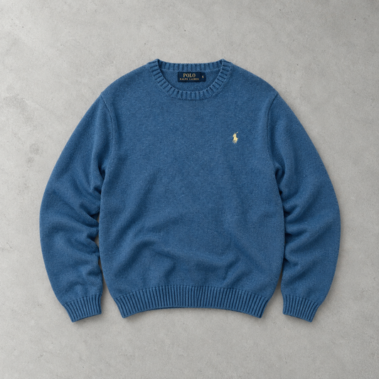 Ralph Lauren Sweater Blue Stitched Logo Rare (S)
