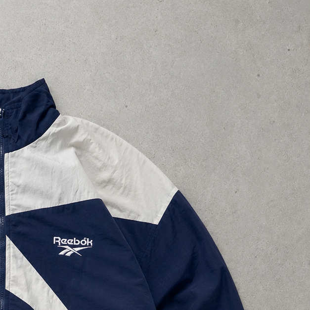 90s Reebok Windbreaker Navy / White Rare Stitched Logo (S)