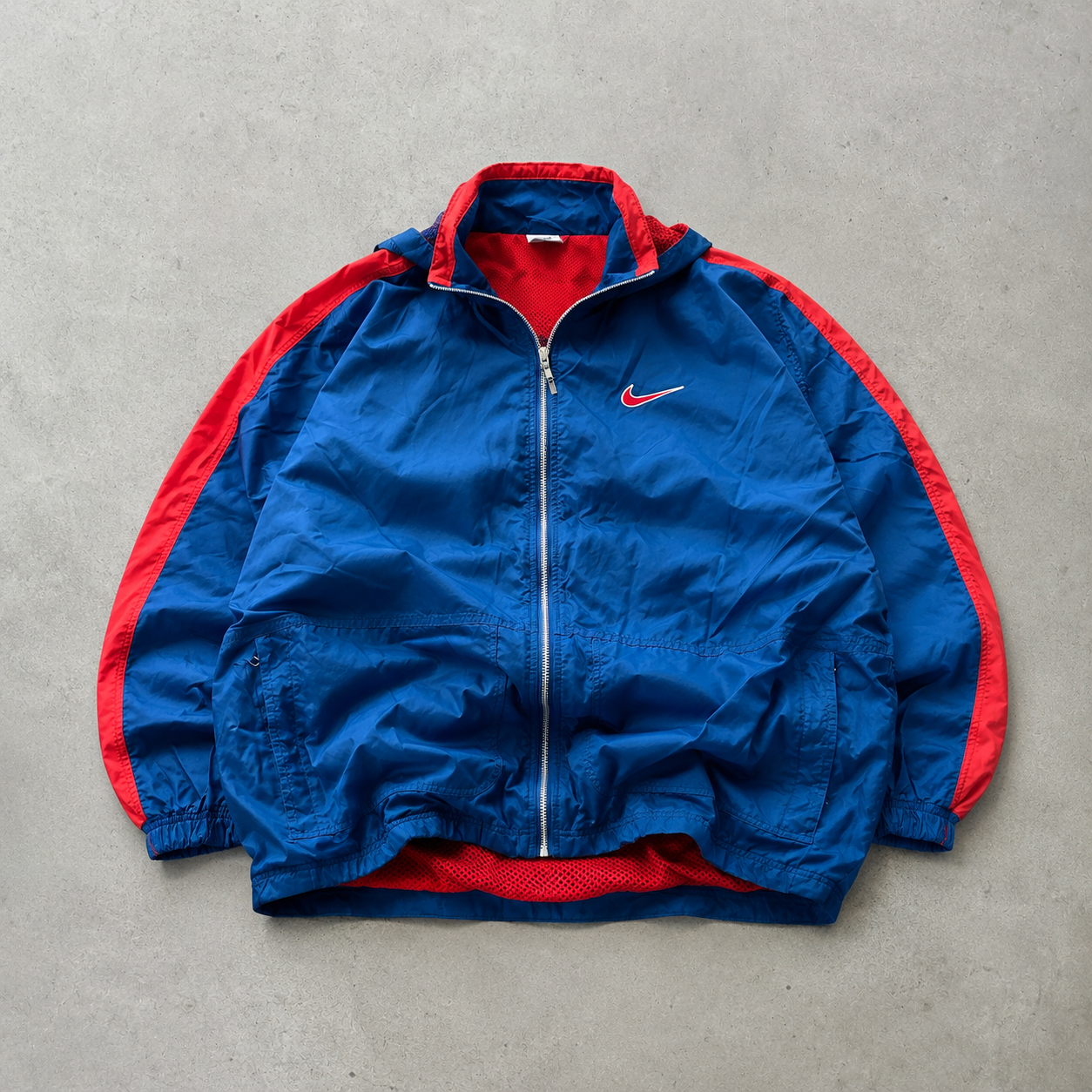 Y2K Nike Windbreaker Marineblau, Red Rare (Size XL)