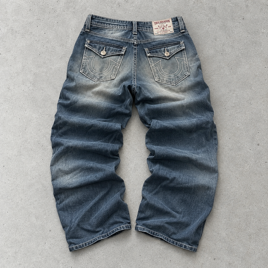 True Religion Jeans Blue Rare Stitched Logo (M)