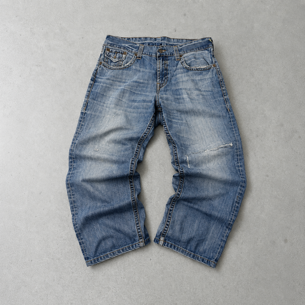Y2K Vintage True Religion Straight Fit Jeans Blau, Weiß Rare (W38 | DE 54)