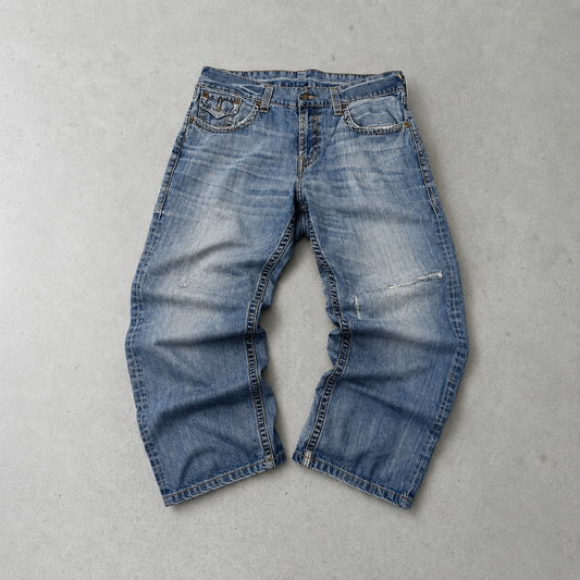 Y2K Vintage True Religion Straight Fit Jeans Blau, Weiß Selten (W38 | DE 54)