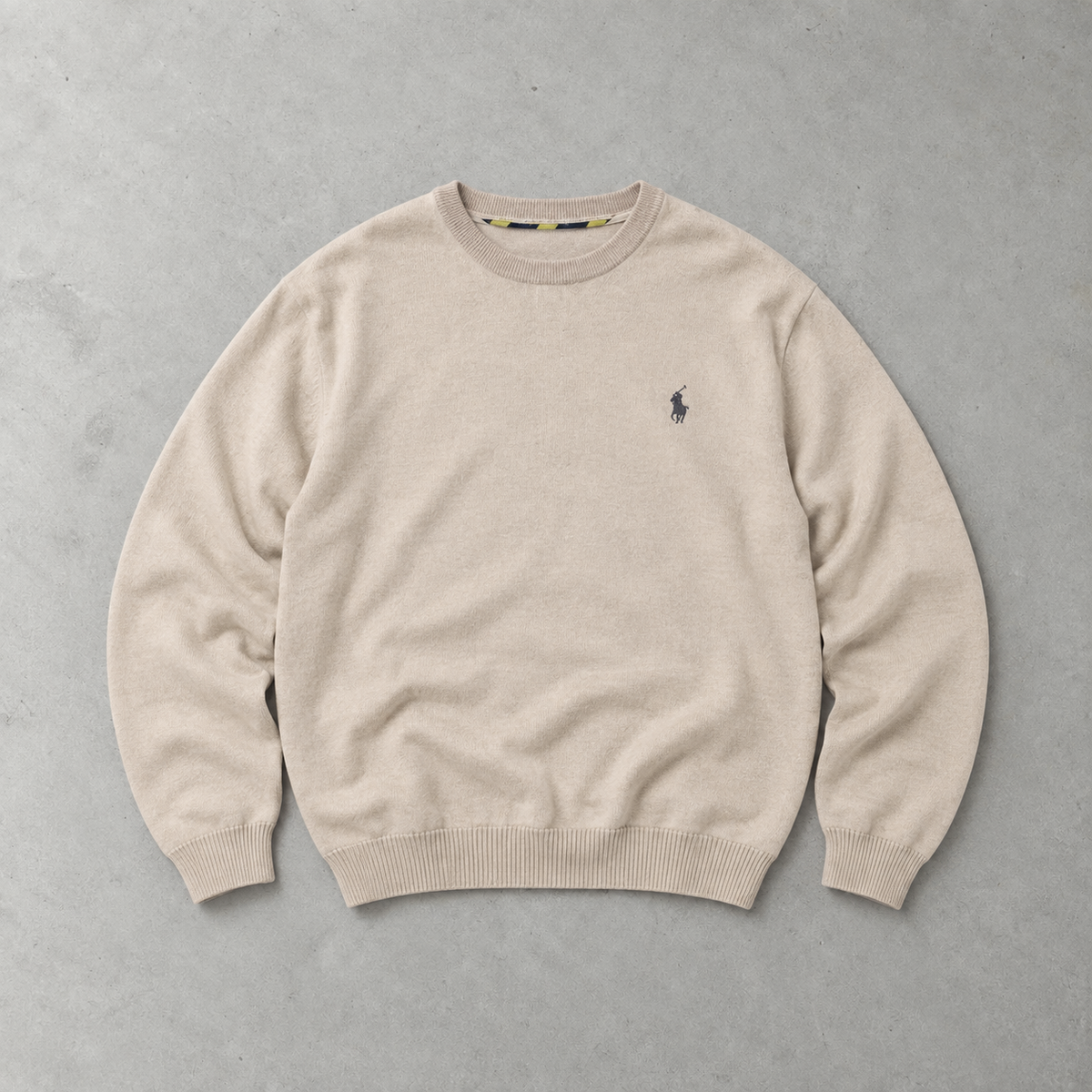 Ralph Lauren Sweater Beige Stitched Logo Rare (XL)