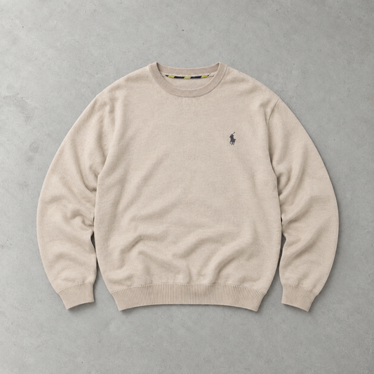 Ralph Lauren Sweater Beige Stitched Logo Rare (XL)