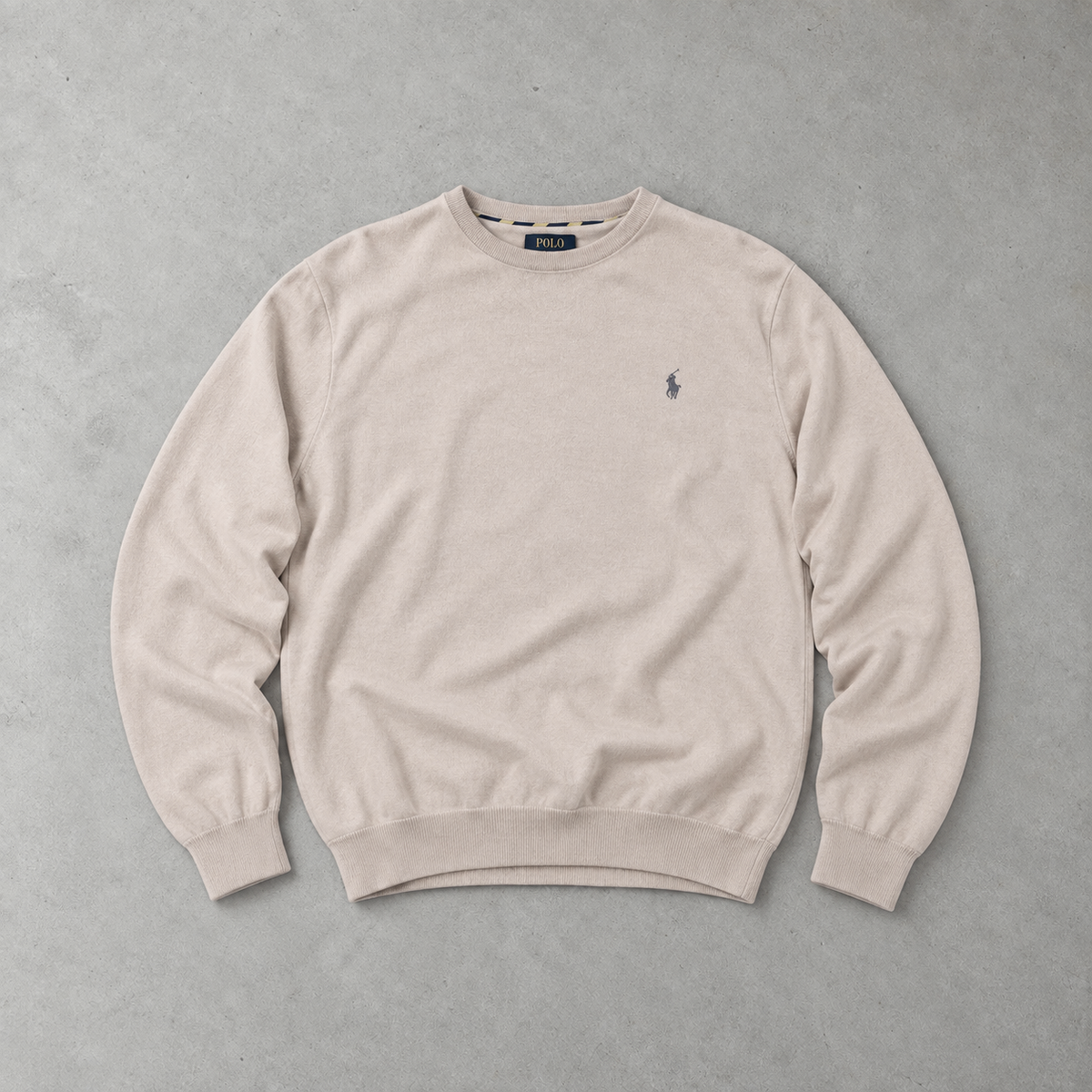 Ralph Lauren Sweater Beige Stitched Logo Rare (XL)