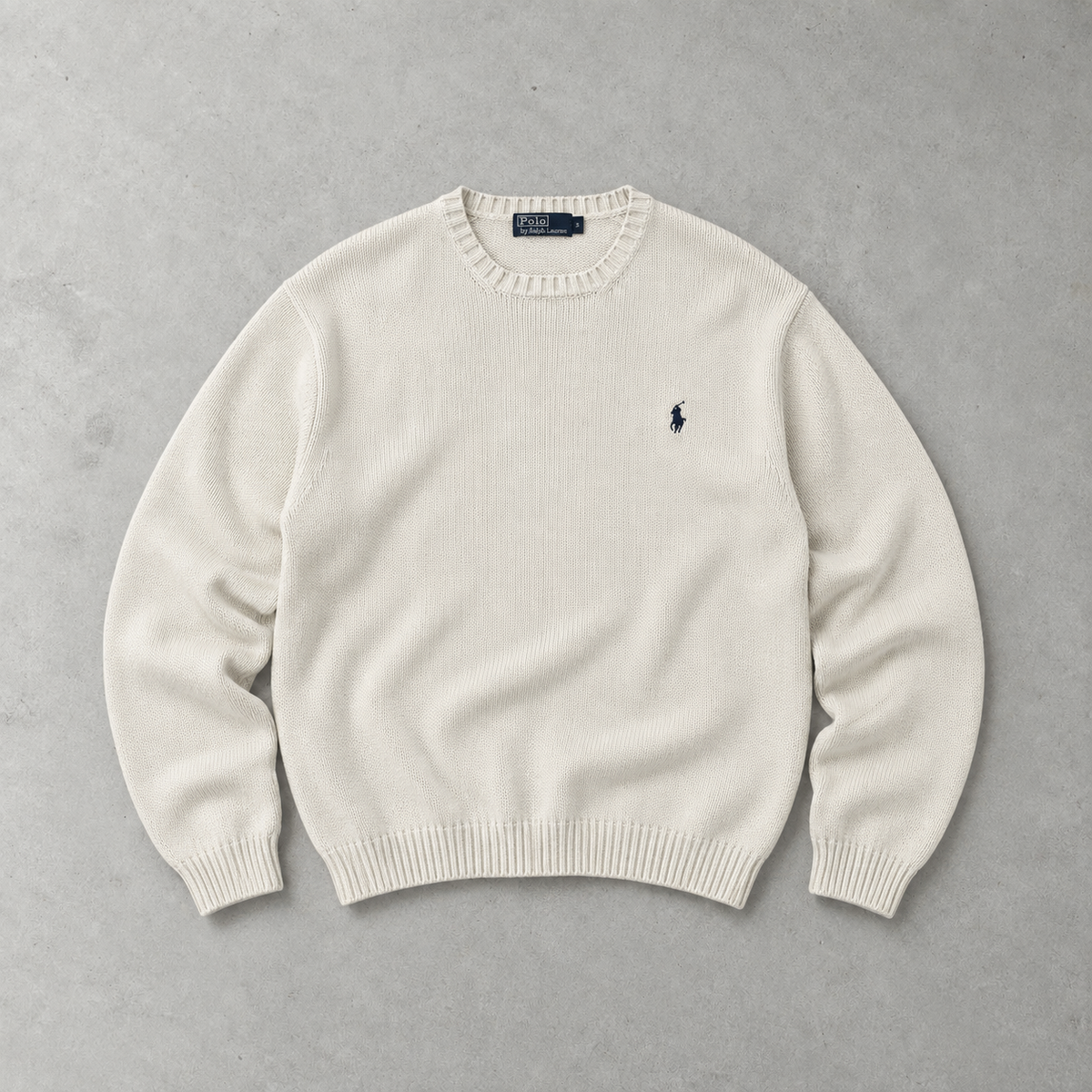 Ralph Lauren Sweater Creme Stitched Logo Rare (XL)