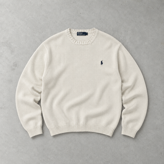 Ralph Lauren Sweater Creme Stitched Logo Rare (XL)