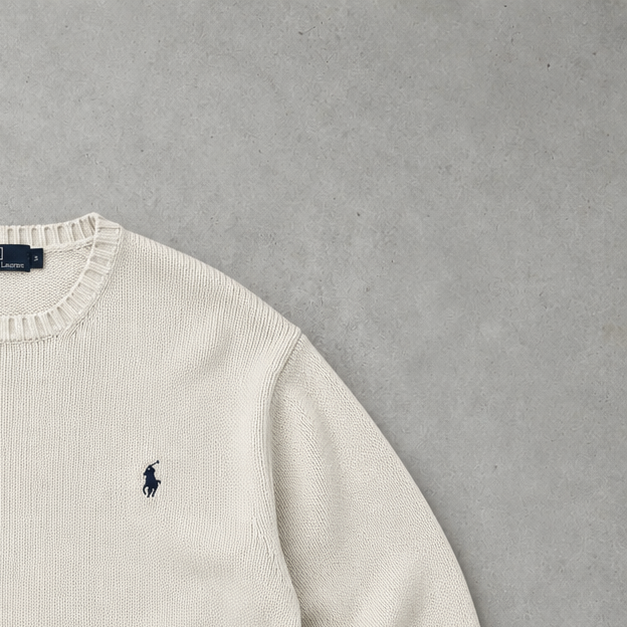 Ralph Lauren Sweater Creme Stitched Logo Rare (XL)