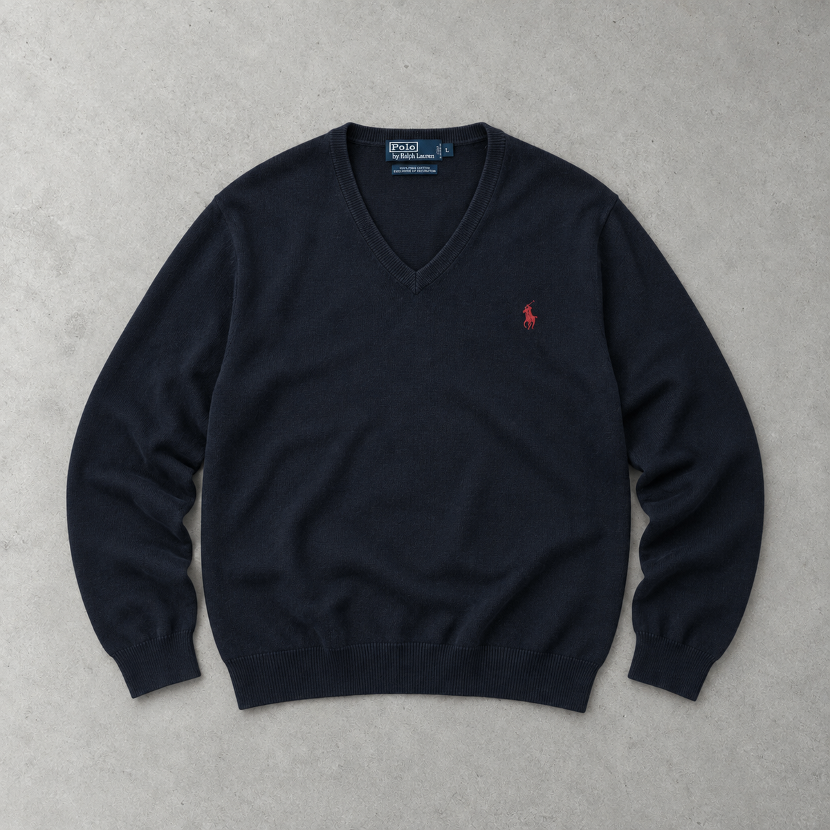 Y2K Polo Ralph Lauren Sweater Marineblau Rare (L) Stitched Logo