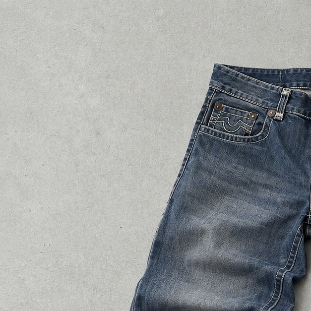 Y2K Vintage True Religion Billy Super T Straight Fit Jeans Blau, Marineblau Rare (W34 | DE 50) Stitched Logo