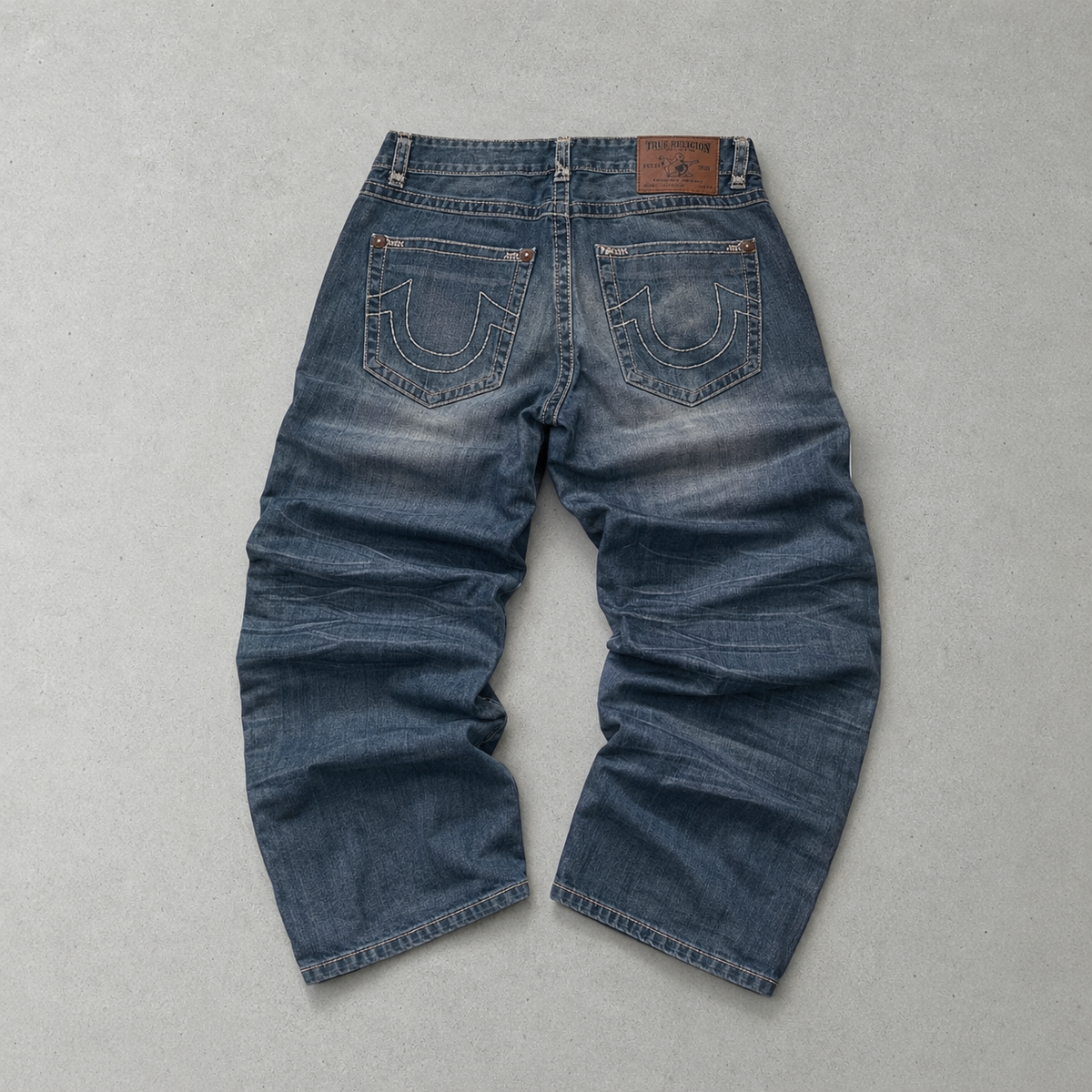 Y2K Vintage True Religion Billy Super T Straight Fit Jeans Blau, Marineblau Rare (W34 | DE 50) Stitched Logo