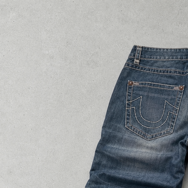 Y2K Vintage True Religion Billy Super T Straight Fit Jeans Blau, Marineblau Rare (W34 | DE 50) Stitched Logo