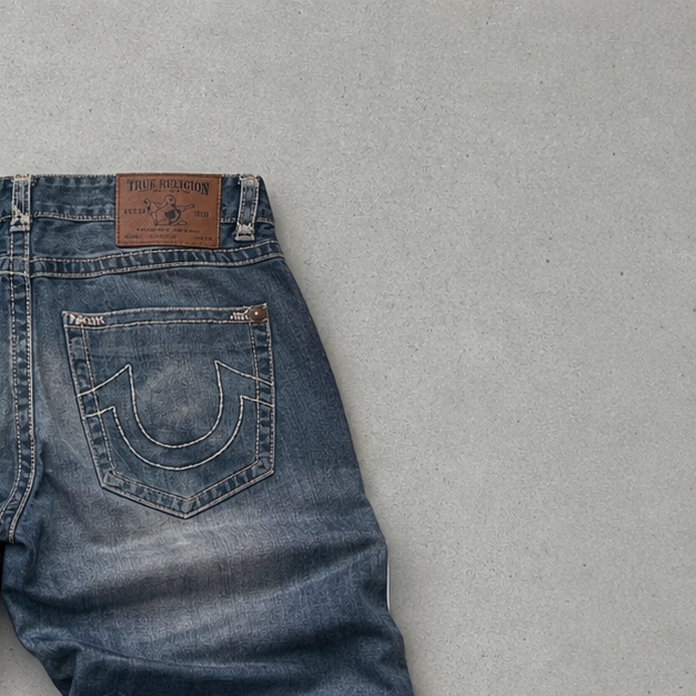Y2K Vintage True Religion Billy Super T Straight Fit Jeans Blau, Marineblau Rare (W34 | DE 50) Stitched Logo