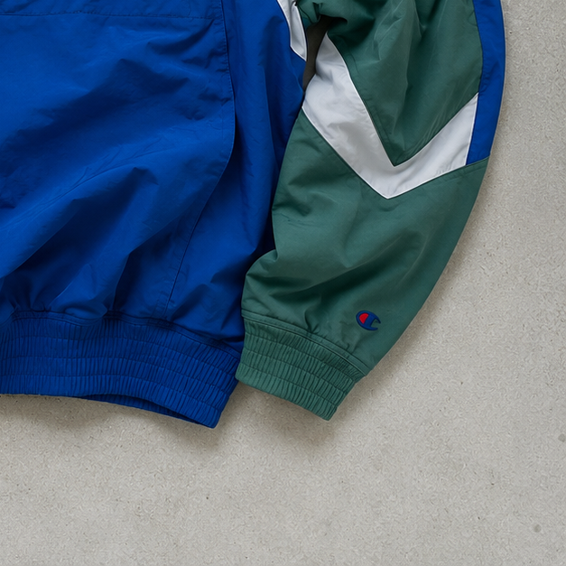 Y2K 2000 Champion Windbreaker Blue / Green Limited Stitched Logo (S)