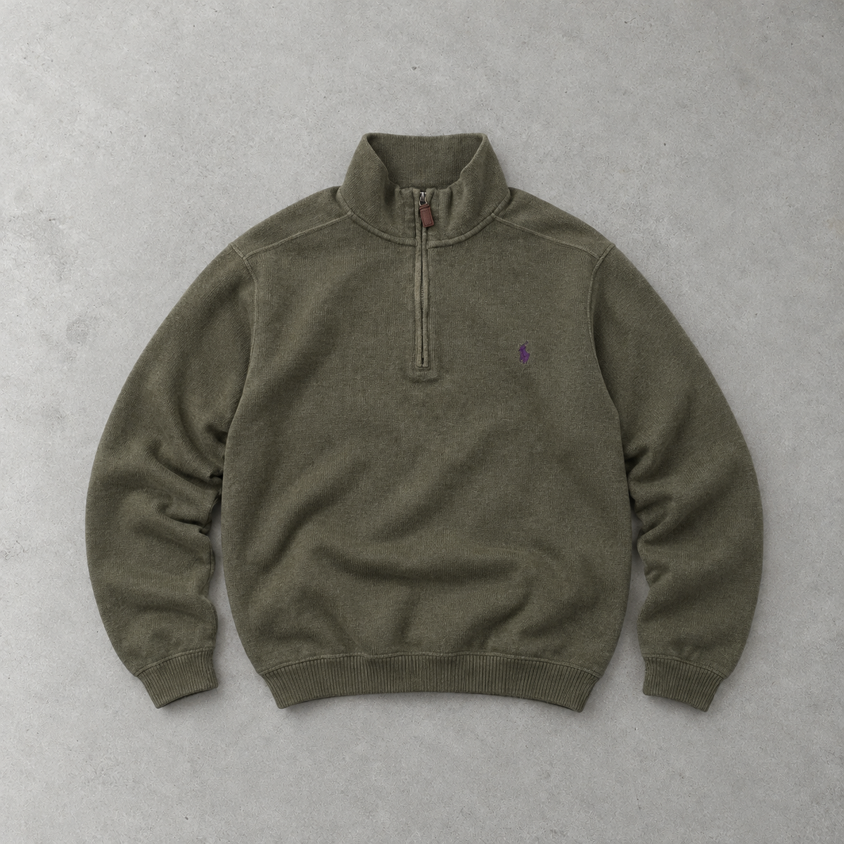Polo Ralph Lauren Zip Sweater Khaki Rare (L) Stitched Logo