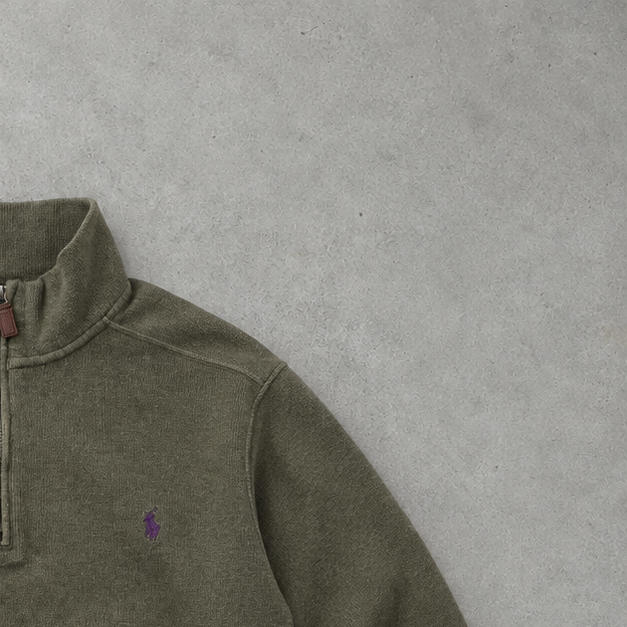 Polo Ralph Lauren Zip Sweater Khaki Rare (L) Stitched Logo