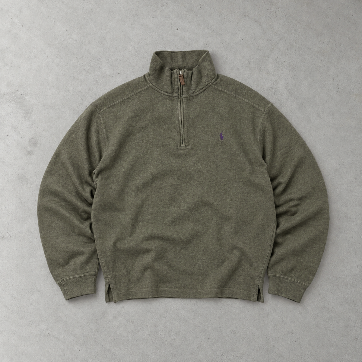 Polo Ralph Lauren Zip Sweater Khaki Rare (L) Stitched Logo
