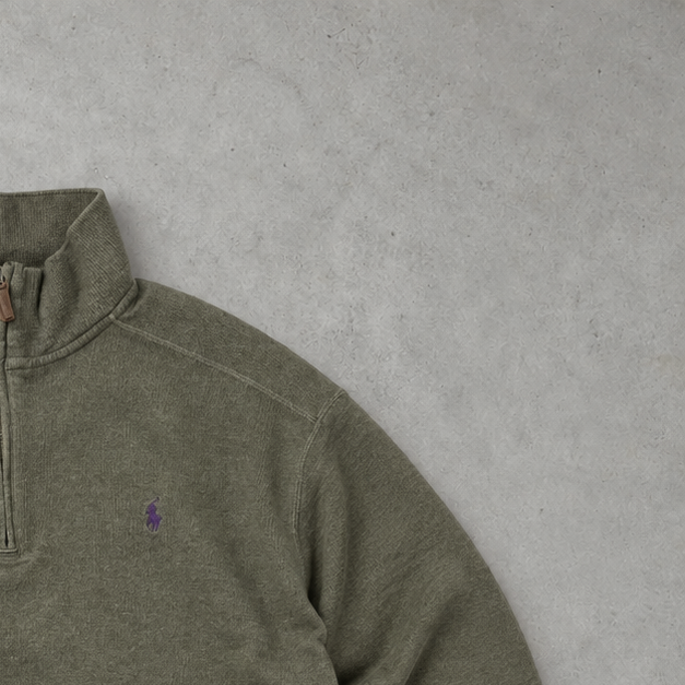 Polo Ralph Lauren Zip Sweater Khaki Rare (L) Stitched Logo