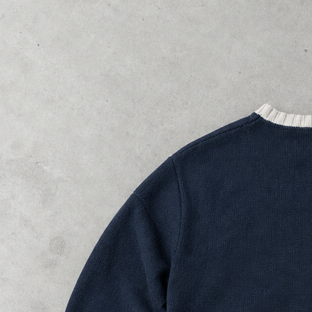 Ralph Lauren V-Neck Sweater Marineblau, Weiß Rare (XL) Stitched Logo