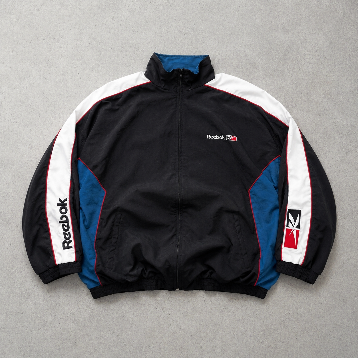 90s Y2K Reebok Track Pants Black / White Rare Stitched Logo (XL)