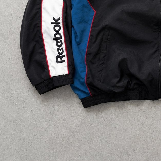 90s Y2K Reebok Track Pants Black / White Rare Stitched Logo (XL)